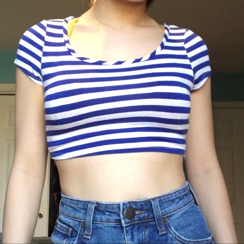 Delias Striped Strappy Crop Tee Shirt XS